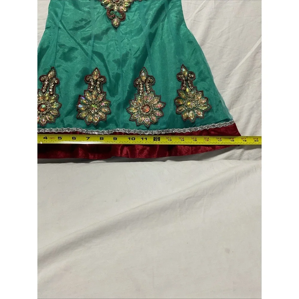 Flare Dress Girls Teal  Floral Embellished Sheer‎ Rhinestone India See Pictures